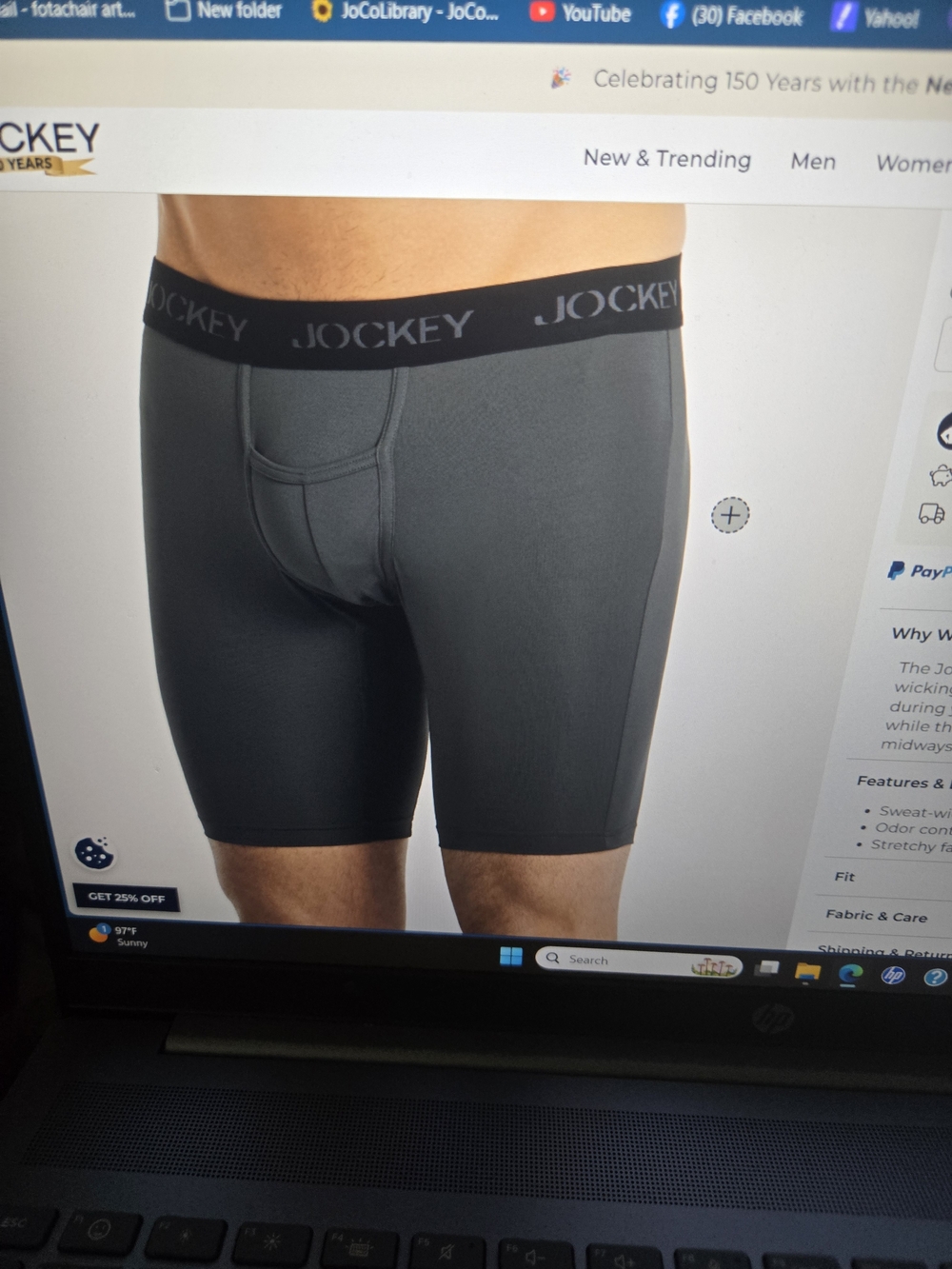 Jockey Men's Charcoal Boxer Briefs with Black Waistband